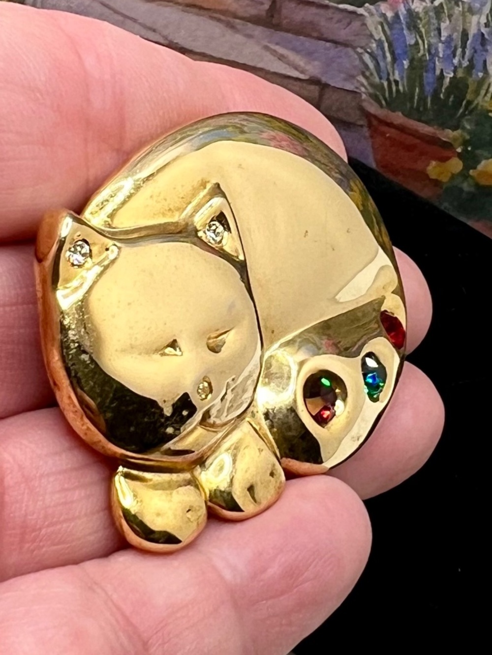 Gold Cat Brooch with Mughal Tone Accents - Picture 3 of 4